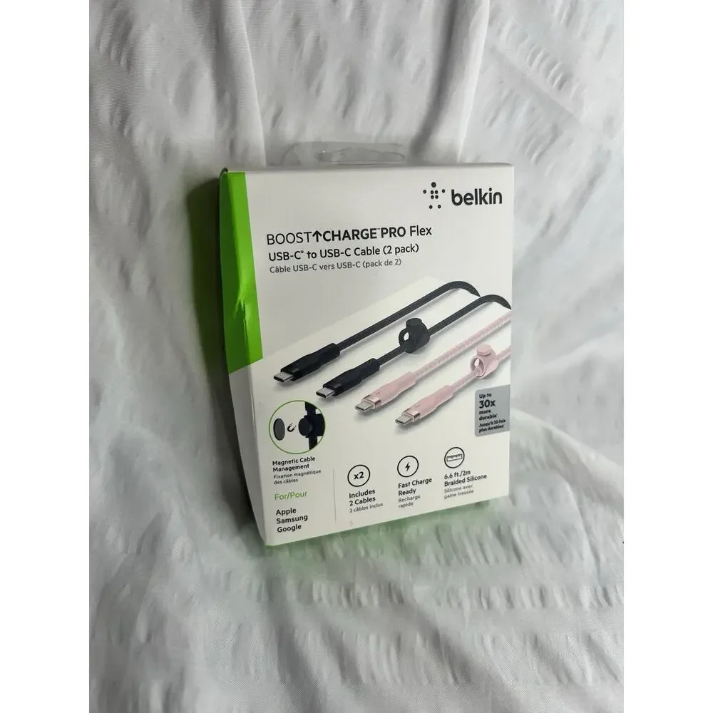 Belkin Boost Charge Pro Flex USB-C to USB-C Cable (2 Pack) Bundle Black/ Pink